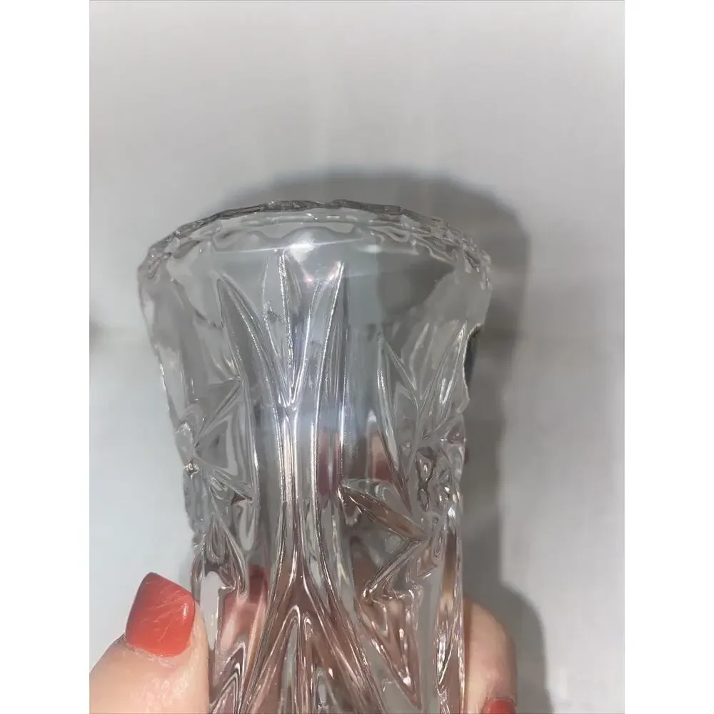 VINTAGE BOHEMIAN Czech Deep Cut Crystal Leaded Glass Vase 7” Tall